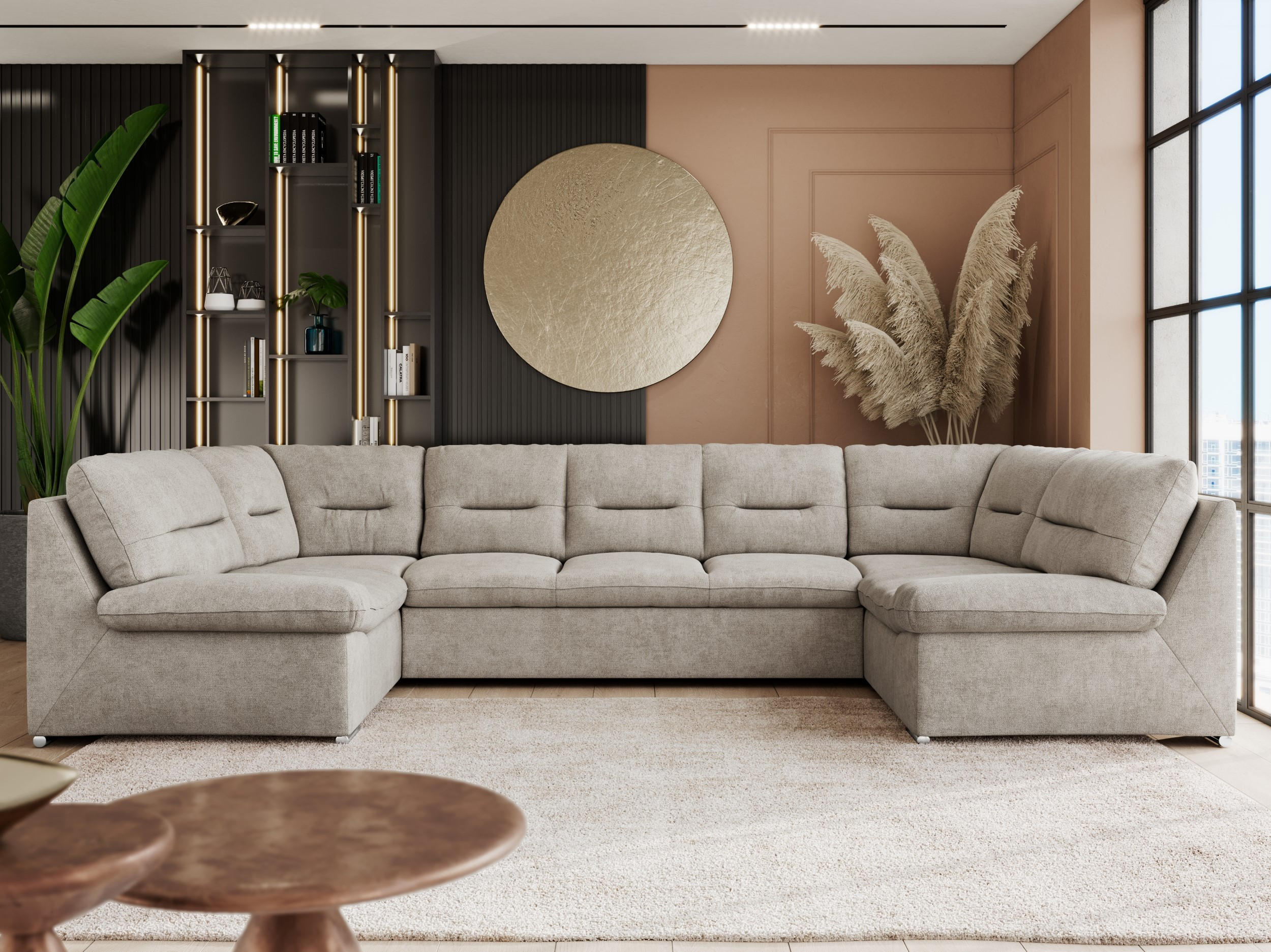 WOHNLANDSCHAFT COMODO U Beige Struktur - Beige/Silberfarben, Textil/Metall (340/93/206cm) - MKS
