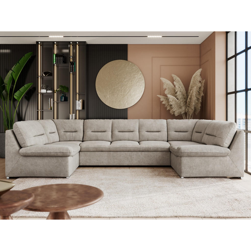 Thumbnail - MKS Wohnlandschaft, Beige, Textil, 6-Sitzer, U-Form, 340x93x206 cm, Wohnzimmer, Sofas & Couches, Wohnlandschaften, Wohnl...