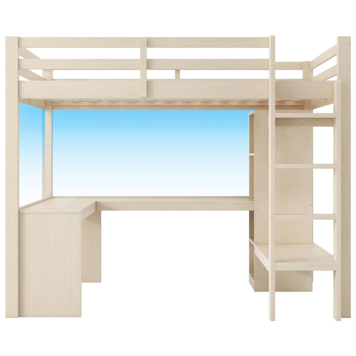 HOCHBETT 140/200 cm in Natur mit Schreibtisch, LED, USB und Regal - Naturfarben, Holz/Holzwerkstoff (140/200cm) - WISHDOR
