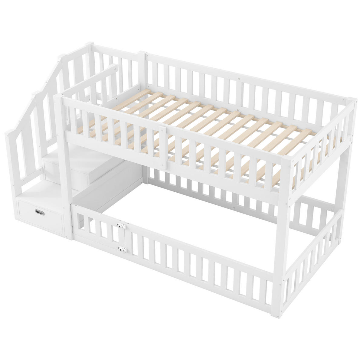 ETAGENBETT 90/200 cm aus Kiefer und MDF mit Leiter und Stauraum Weiß - Weiß, Holzwerkstoff (90/200cm) - Modenvie