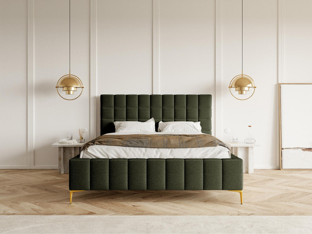 POLSTERBETT Szejlo Olivgrün Chenille 140 cm - Goldfarben/Olivgrün, Textil/Metall (140/200cm) - Selsey