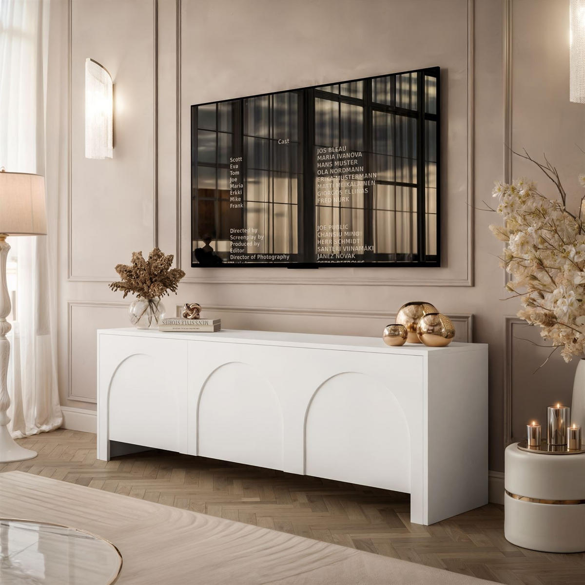 TV-ELEMENT ARIADNA weiß dreitürig - Weiß, Holzwerkstoff (154/51/35cm)