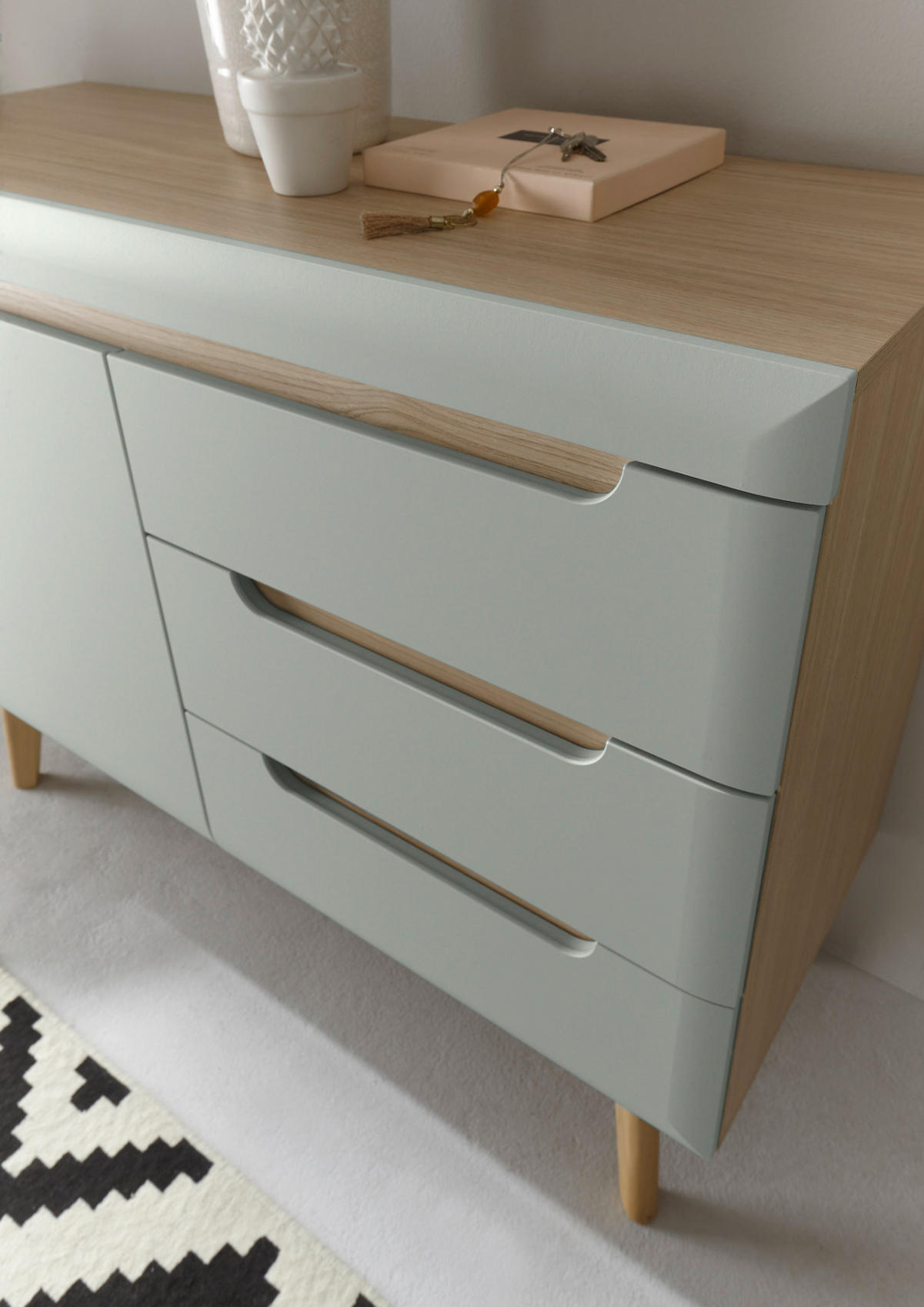 WOHNWAND 4-teilig pistazie grün, Eiche, skandinavisch 360 cm, Wohnkombination mit Soft-Close - Eichefarben/Pastellgrün, Eichenholz/Holz (361/170/40cm) - Furn.Design