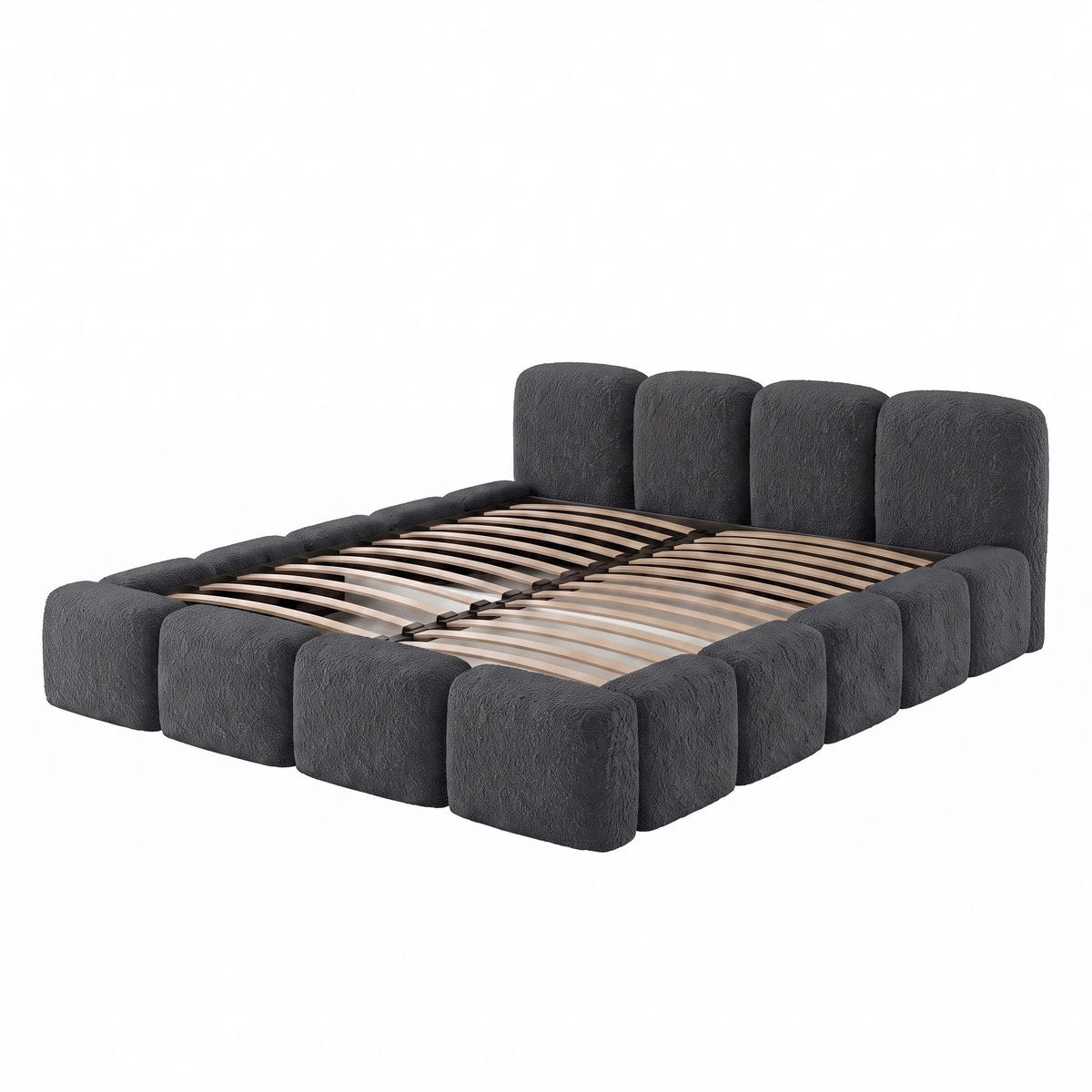 POLSTERBETT SUENO 180x200 cm in Graphit, gepolstertes Kopfteil, Metalllattenrost, Bettkasten, Bouclé-Stoff - Graphitfarben/Naturfarben, Holz/Textil (180/200cm) - Muffo