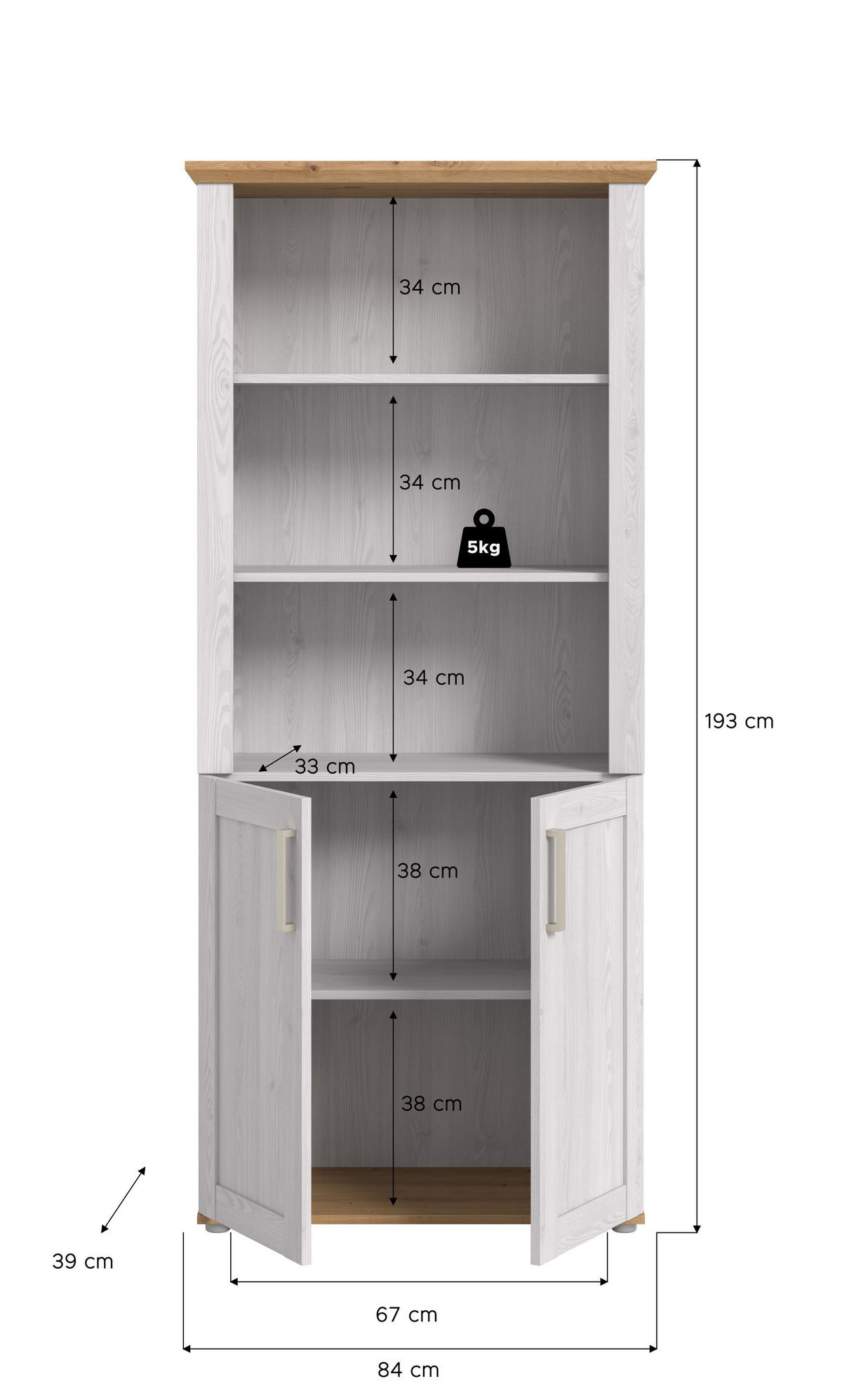 AKTENSCHRANK Verona Sibiu Lärche 84/39/193 cm - Lärchefarben, Holzwerkstoff (84/193/39cm) - Xonox