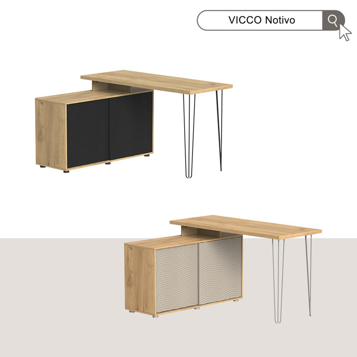 HÖRNSKRIVBORD Notivo Kaschmir 135 x 55 cm med arkivskåp - Kashmir, Träbaserade material (55/135/77cm) - Vicco