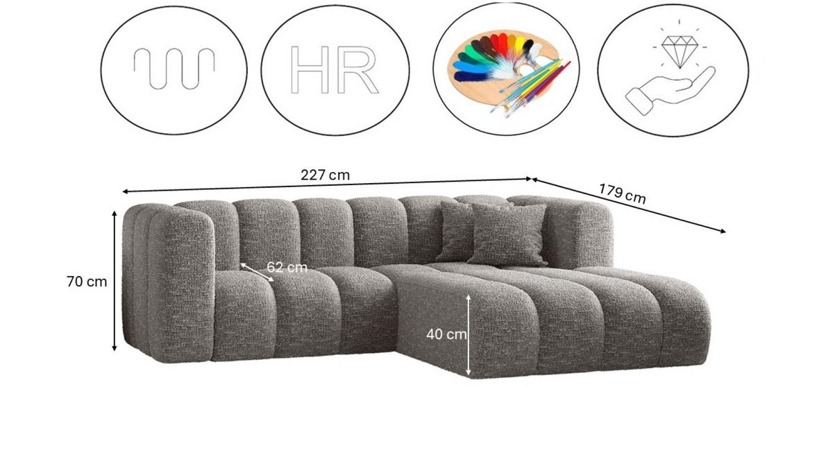 ECKSOFA L-form Sofa Grand modular stoff Haga Grau Rechts - Grau, Holz (227/179cm) - Kaiser Möbel