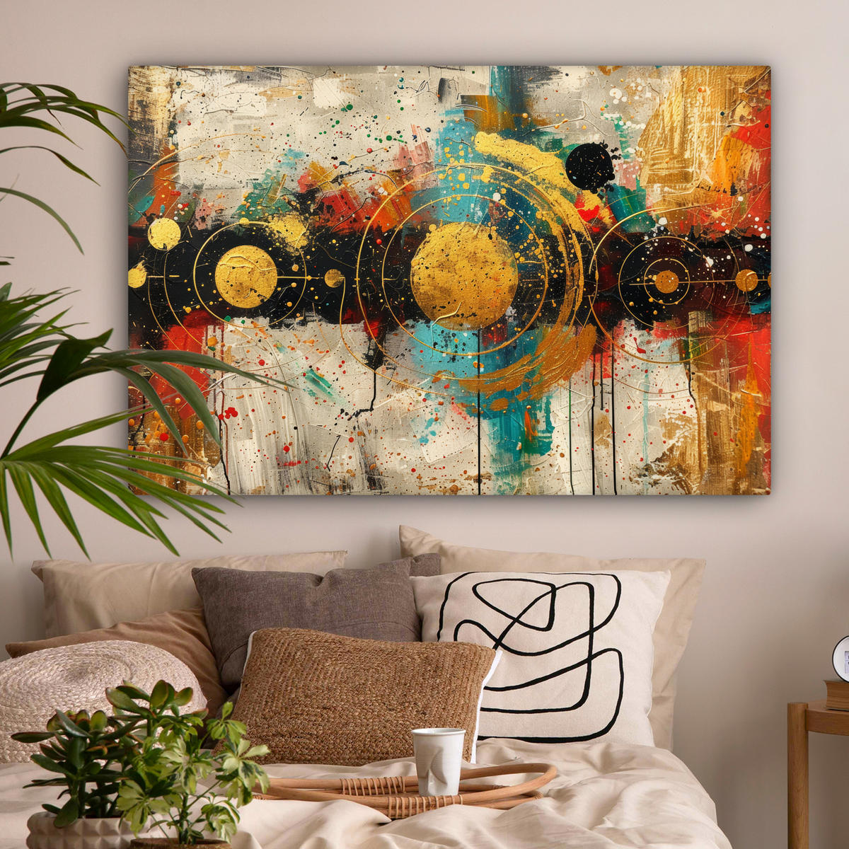 OBRAZ NA PLÁTNE Abstraktné - umenie - zlaté - moderné 140x90 cm - viacfarebná, textil (140/90cm) - MuchoWow