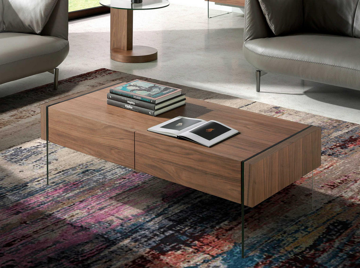 COUCHTISCH Rechteckig Glas , Walnuss 127/59/41 cm - Transparent/Nussbaumfarben, Glas/Holz (59/127/41cm) - ANGEL CERDA