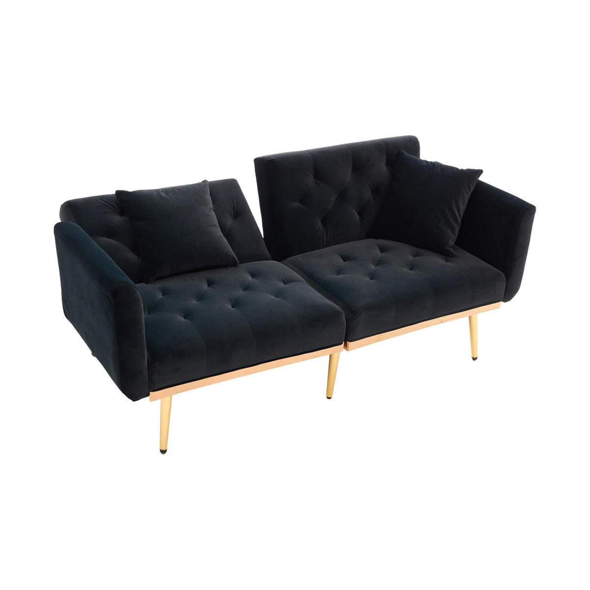 2-SITZER Schlafsofa Samt mit 3-fach verstellbarer Rückenlehne Schwarz 165/72,5/75 cm - Schwarz, Textil (72.5/75/165cm)