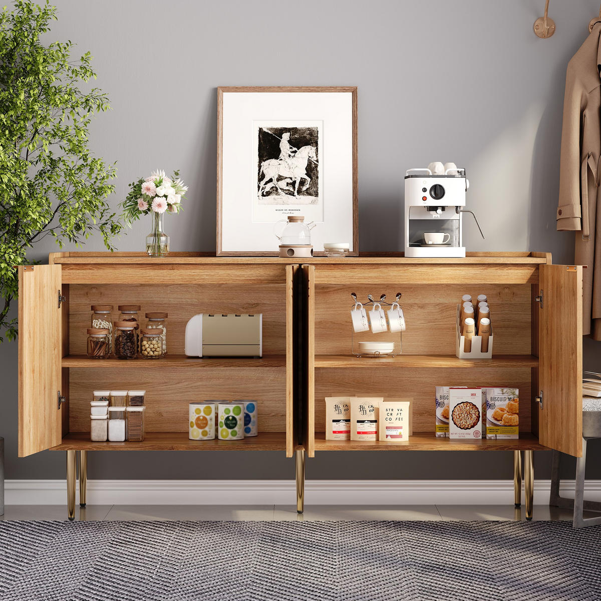 SIDEBOARD 140 cm in Natur Holzoptik mit 3D-Bogenfronten - Eiche San Remo/Naturfarben, Holzwerkstoff (140/75/38cm) - Urban Meuble