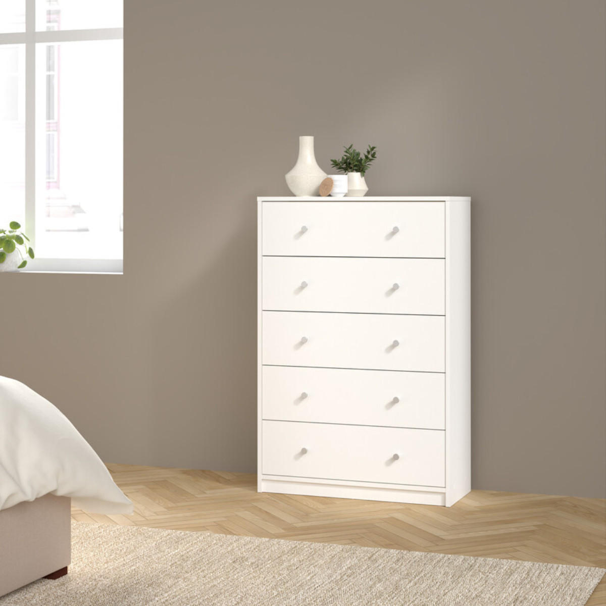 52. KOMMODE mit 5 Schubladen weiß lise 72,4/29,8/108,1 cm - Weiß, Holzwerkstoff (29.8/108.1/122.2cm) - Calicosy