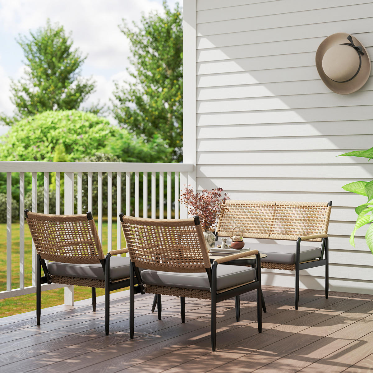 GARTENMÖBEL LOUNGE-SET DE-06737 4-teilig mit Glastisch Dunkelgrau/Gelb - Dunkelgrau, Kunststoff/Metall - ComfortXL