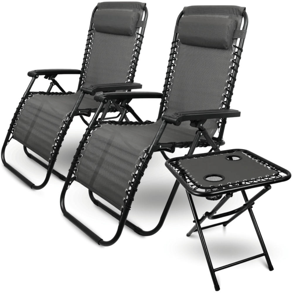 LIEGESTUHL Klappbar 2er Set BRUK mit Klapptisch Anthrazit - Anthrazit, Metall (65/77/86cm) - DELUKE