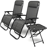 LIEGESTUHL Klappbar 2er Set BRUK mit Klapptisch Anthrazit - Anthrazit, Metall (65/77/86cm) - DELUKE