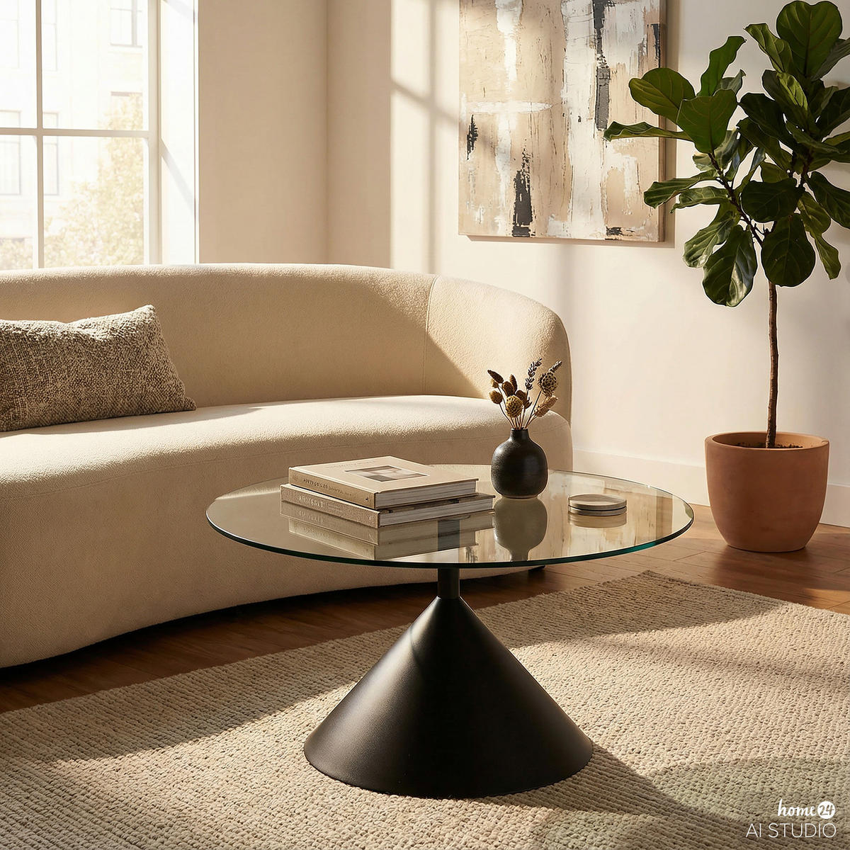 COUCHTISCH - Rund - Glas / Metall - Grau / Schwarz - Schwarz/Grau, Glas/Metall (80/80/45cm) - home24