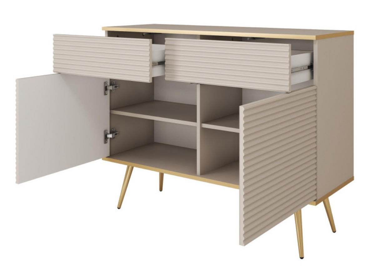 SIDEBOARD Beige POLO Mit Gerillten Fronten Auf Hohen Beinen - Beige, Holzwerkstoff (107/85/39cm) - Sepro Meble