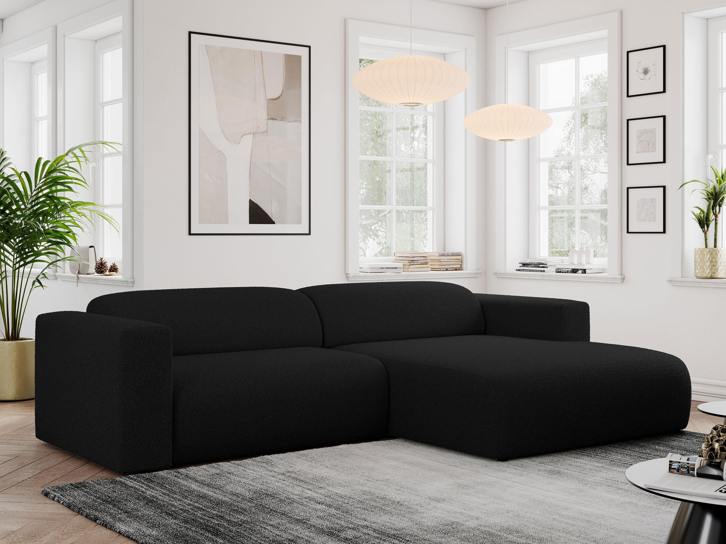 ECKSOFA PASADENA Schwarz Bouclé - Rechts Seite - Schwarz, Kunststoff/Textil (180/288cm) - MKS