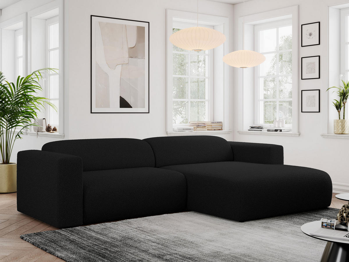 ECKSOFA PASADENA Schwarz Bouclé - Rechts Seite - Schwarz, Kunststoff/Textil (180/288cm) - MKS