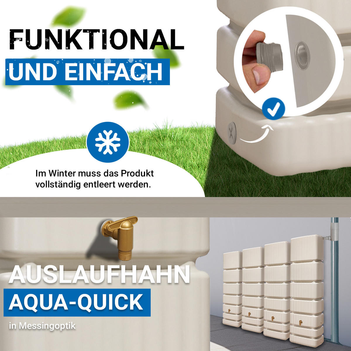WANDTANK Komplett-Set 1400 L sandbeige 4 x 350 L inkl. Verbindungsset, Kunststoff-Auslaufhahn und Fallrohranschluss - Sandfarben, Kunststoff (270/184/39cm) - 4rain