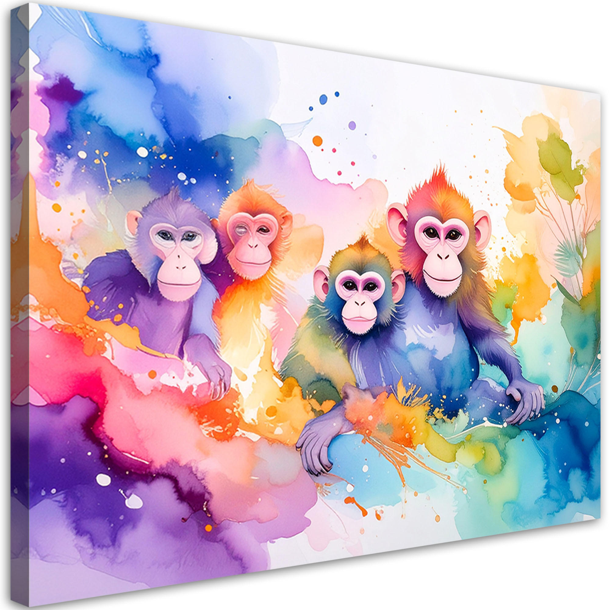 LEINWANDBILD Bunte Affen im Dschungel Aquarell 60x40cm - Multicolor, Textil (60/40cm) - Feeby