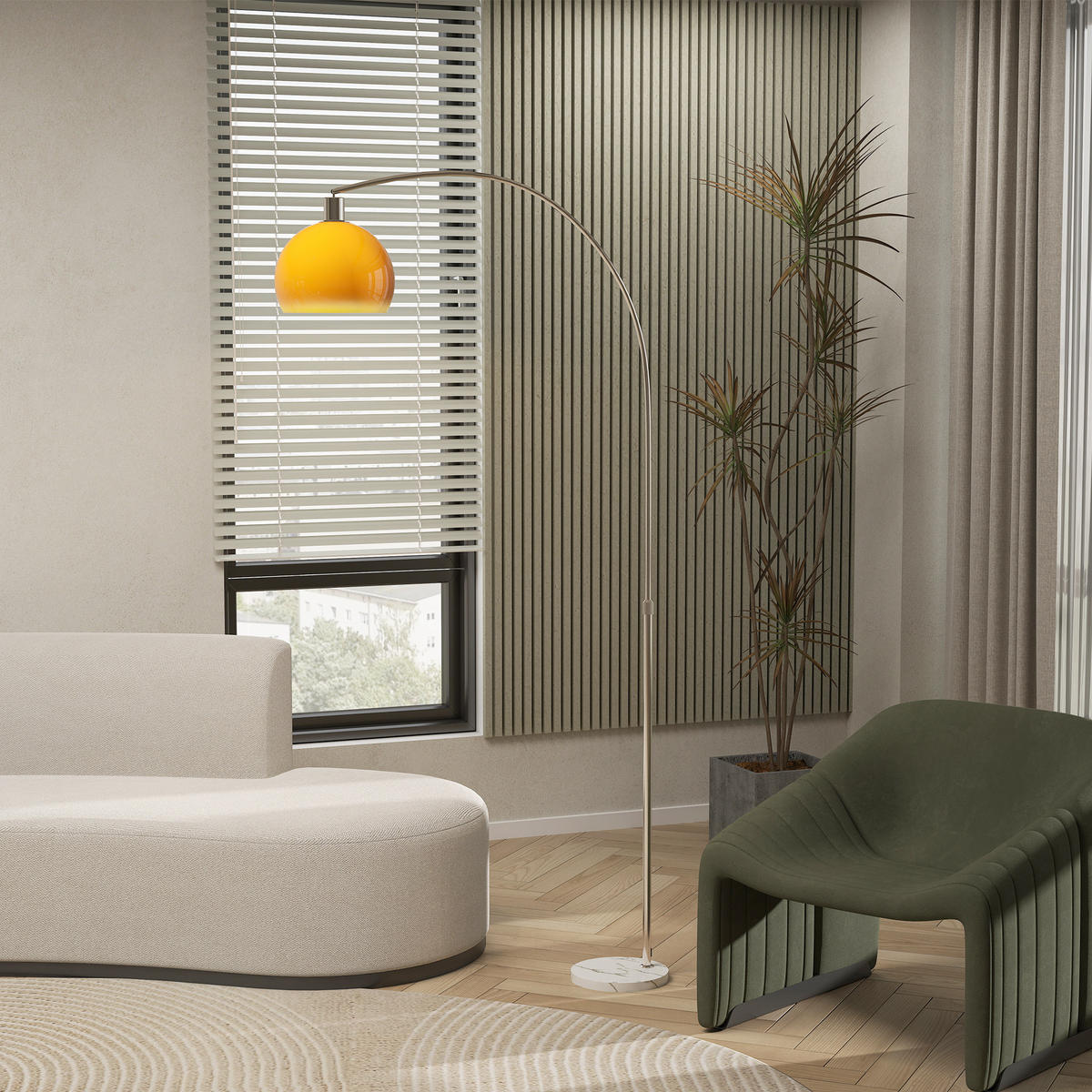 STEHLAMPE im Bogen Design mit Marmorsockel, dimmbar Leuchte - Orange, Metall (90/26/180cm) - HOMCOM