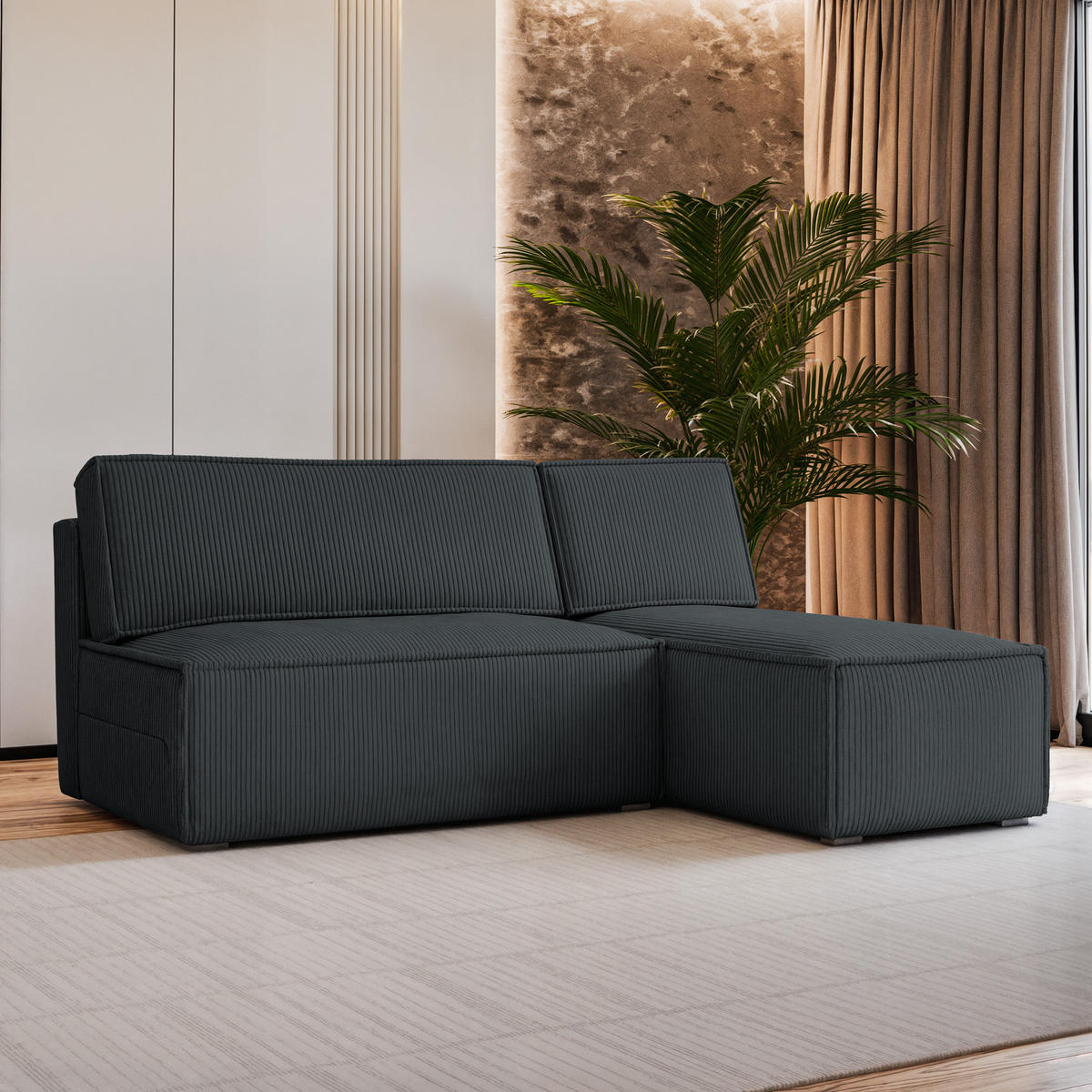 ECKSOFA BRISO P Graphitfarben Kordstoff mit Schlaffunktion - Graphitfarben, Holz (200/140cm) - MASSENO