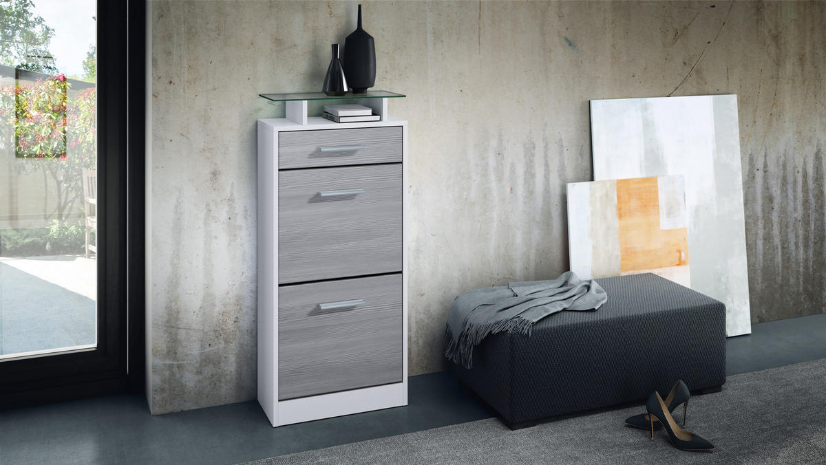 SCHUHSCHRANK Loret Front in Avola-Anthrazit - Anthrazit, Holzwerkstoff (46/104/23cm) - Vladon