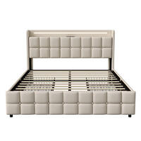 POLSTERBETT Geometrisch 180/200 cm mit 4 Schubladen & LED Leinenoptik Beige - Beige, Textil (180/200cm) - Creahappy
