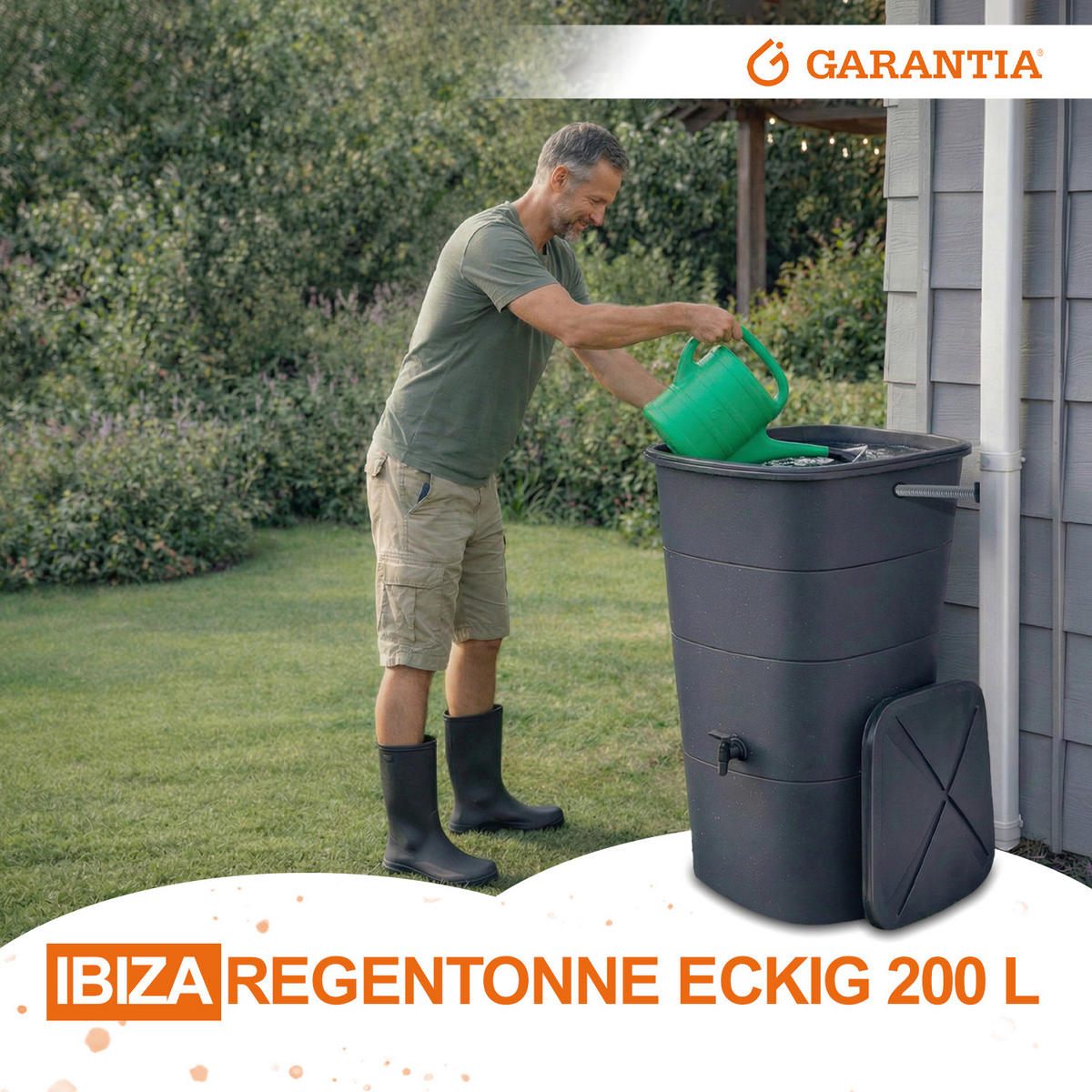 REGENTONNE eckig 200 L graphite grey inkl. Deckel und Hahn - Grau, Kunststoff (59.8/107/59.8cm) - GARANTIA