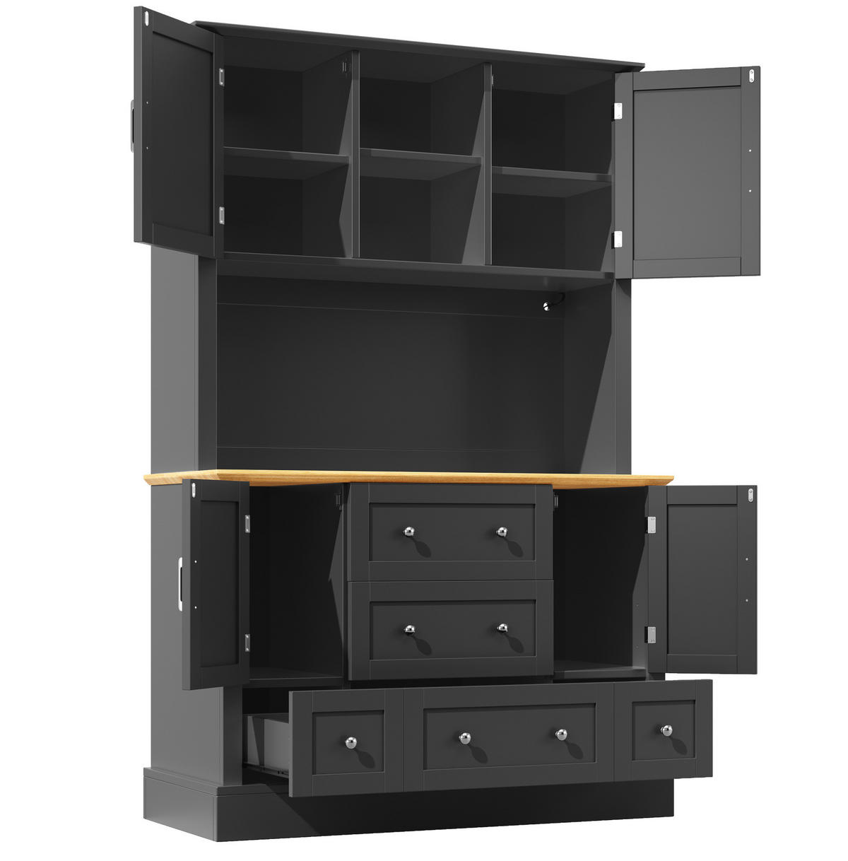HOCHSCHRANK mit LED 115 x 40 x 180 cm MDF Black/Natural - Schwarz, Holzwerkstoff (40/180/115cm) - Meubliv
