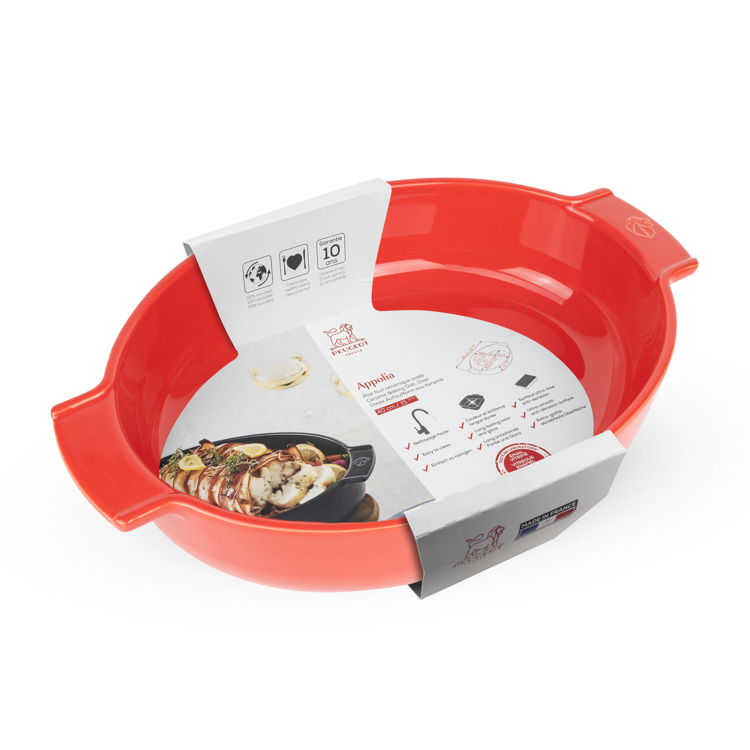 AUFLAUFFORM Keramik Appolia 40cm Oval Rot Spülmaschinenfest - Rot, Keramik (27.2/40/8.2cm) - PEUGEOT