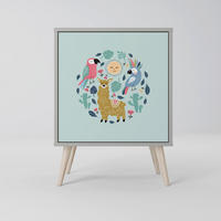 SIDEBOARD COLORFUL ALPACAS, Grau, 57,5x42x77,5 cm, Schräge Buchenholzfüße - Buchefarben/Multicolor, Holzwerkstoff/Buchenholz (57.5/77.5/42cm) - SpaceRebels