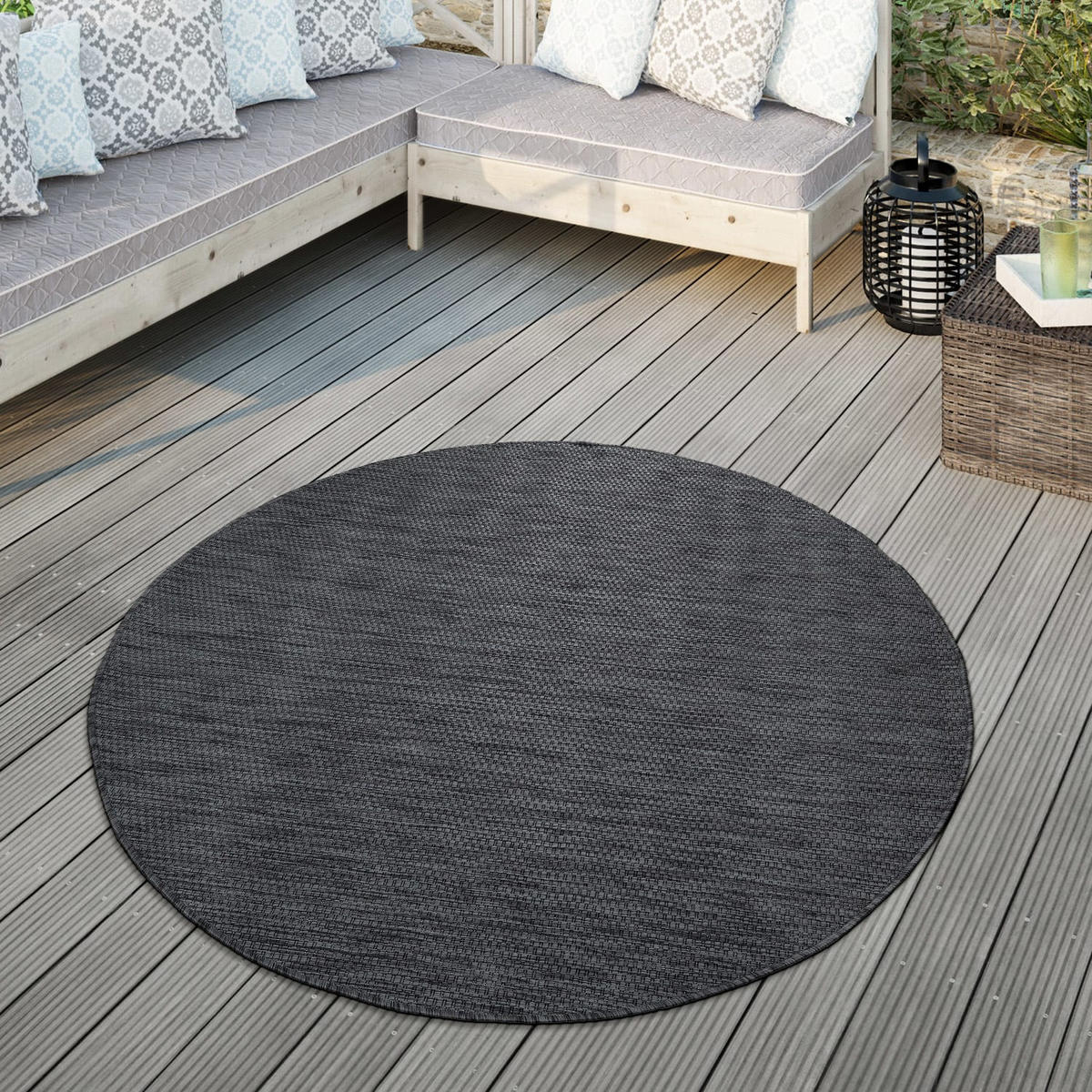 OUTDOORTEPPICH Anthrazit Ø 120 cm - Anthrazit, Kunststoff (120/120cm) - TT Home