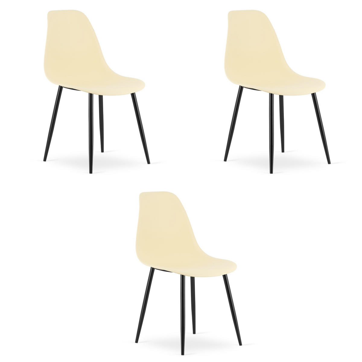 ESSZIMMERSTUHL 3-er Set KALEO cremefarbener Sitz, schwarze Beine - Creme/Schwarz, Kunststoff (46/84/51cm) - Valora