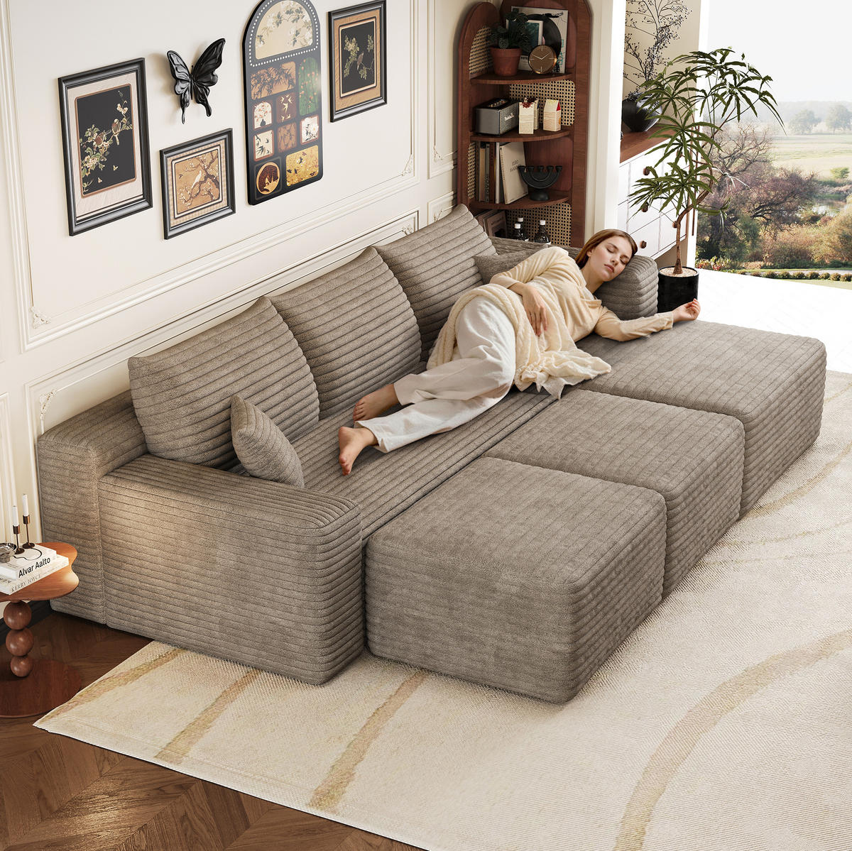 ECKSOFA 241/151/58 cm camel aus Stoff ohne Montage - Hellgrau, Textil (151/241cm) - OKWISH