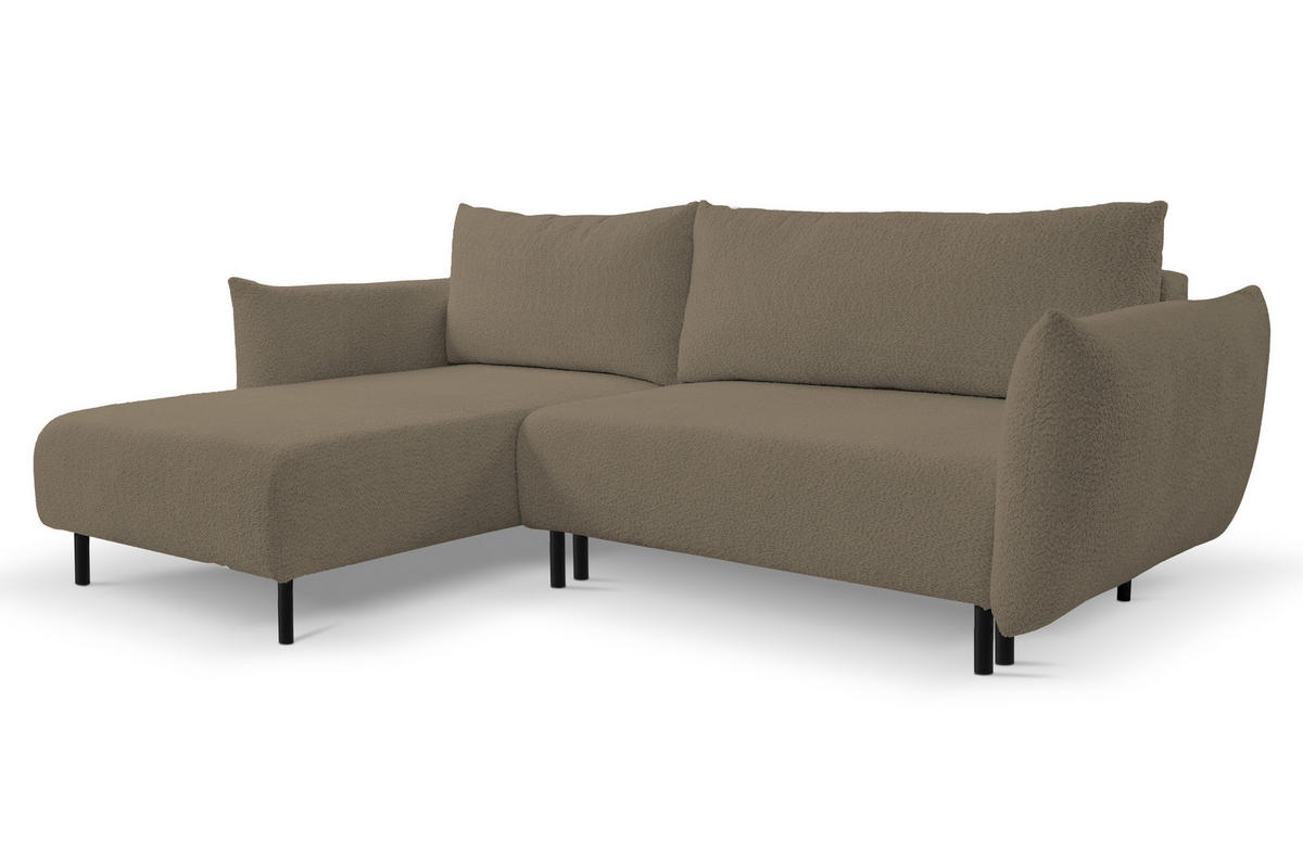 ECKSOFA ADEL mit Schlaffunktion und Bettkasten, L-förm, Metallbeine, verstellbar lose Rückenkissen, freistehend, LINKS, 171x257x90 cm, Light brown - Hellbraun, Holz/Textil (171/257cm) - DomoHome