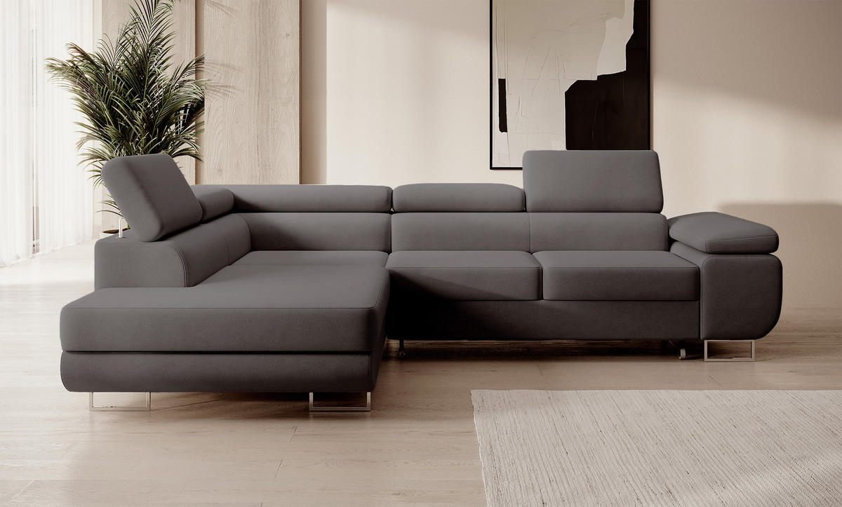 ECKSOFA Stevil Dunkelgrau Velours - Dunkelgrau/Silberfarben, Textil/Metall (275/203cm) - Selsey