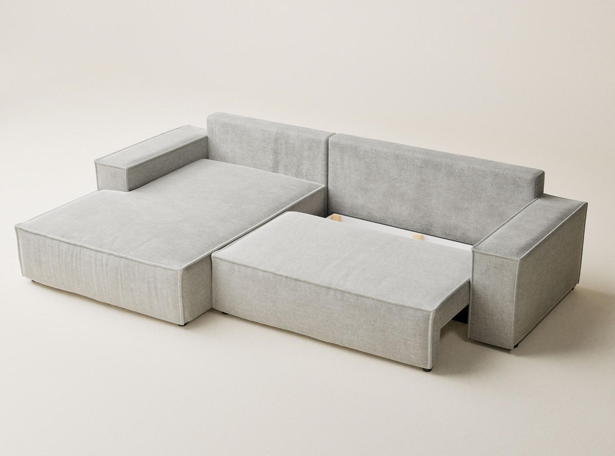 ECKSOFA Maze Grau Chenille-Stoff - Links Seite - Schwarz/Grau, Holz/Holzwerkstoff (185/294cm) - Maison de Reve