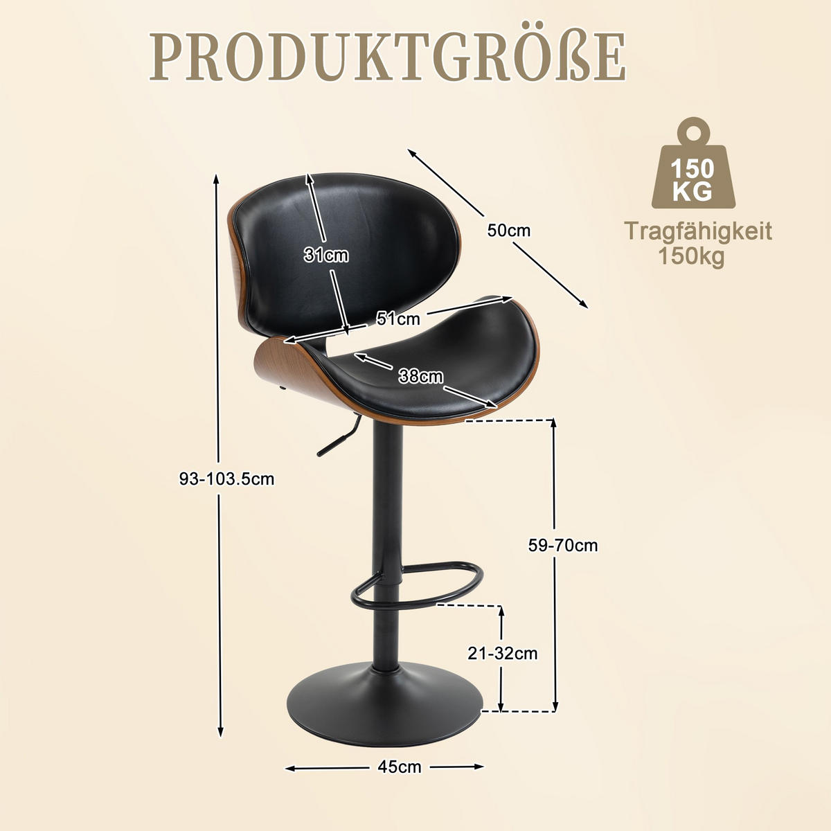 BARHOCKER 2er-Set,Drehstuhl,360° drehbar,Schwarz - Schwarz, Metall (50/93/51cm) - LVHOM