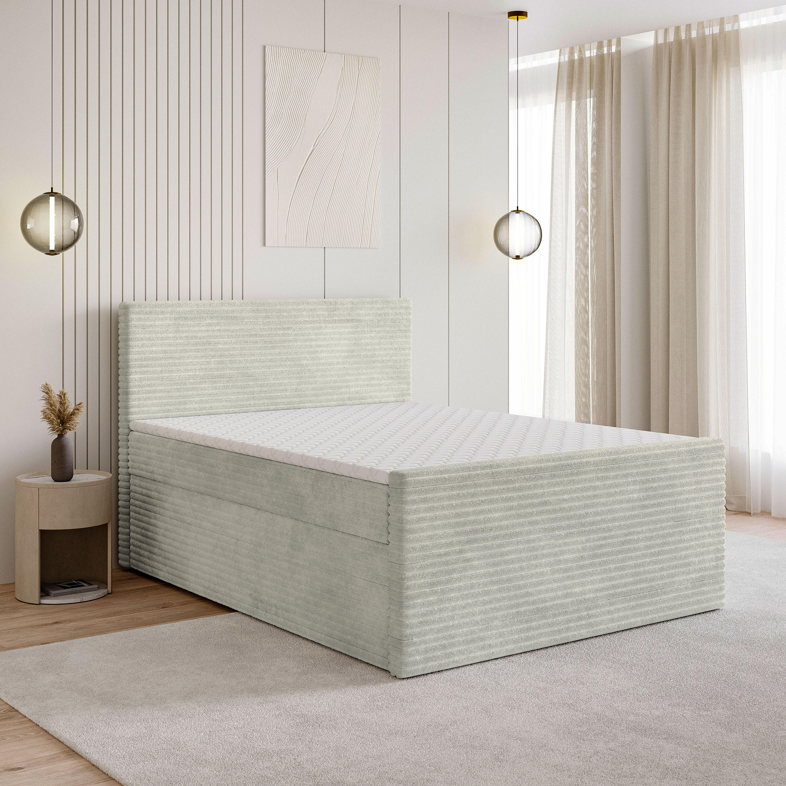 BOXBETT NOLEN 160x200 cm mit Matratze und Topper - Hellgrau - Hellgrau, Holz (160/200cm) - MASSENO