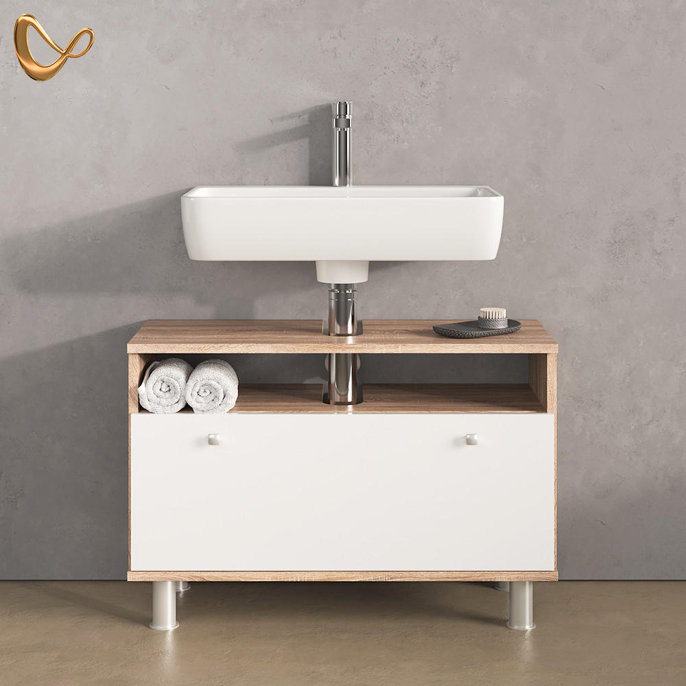 WASCHBECKENUNTERSCHRANK Fucino Sonoma/Weiß 80.2 x 54 cm mit Schublade - Weiß/Sonoma Eiche, Holzwerkstoff (80.2/54/32cm) - Livinity®