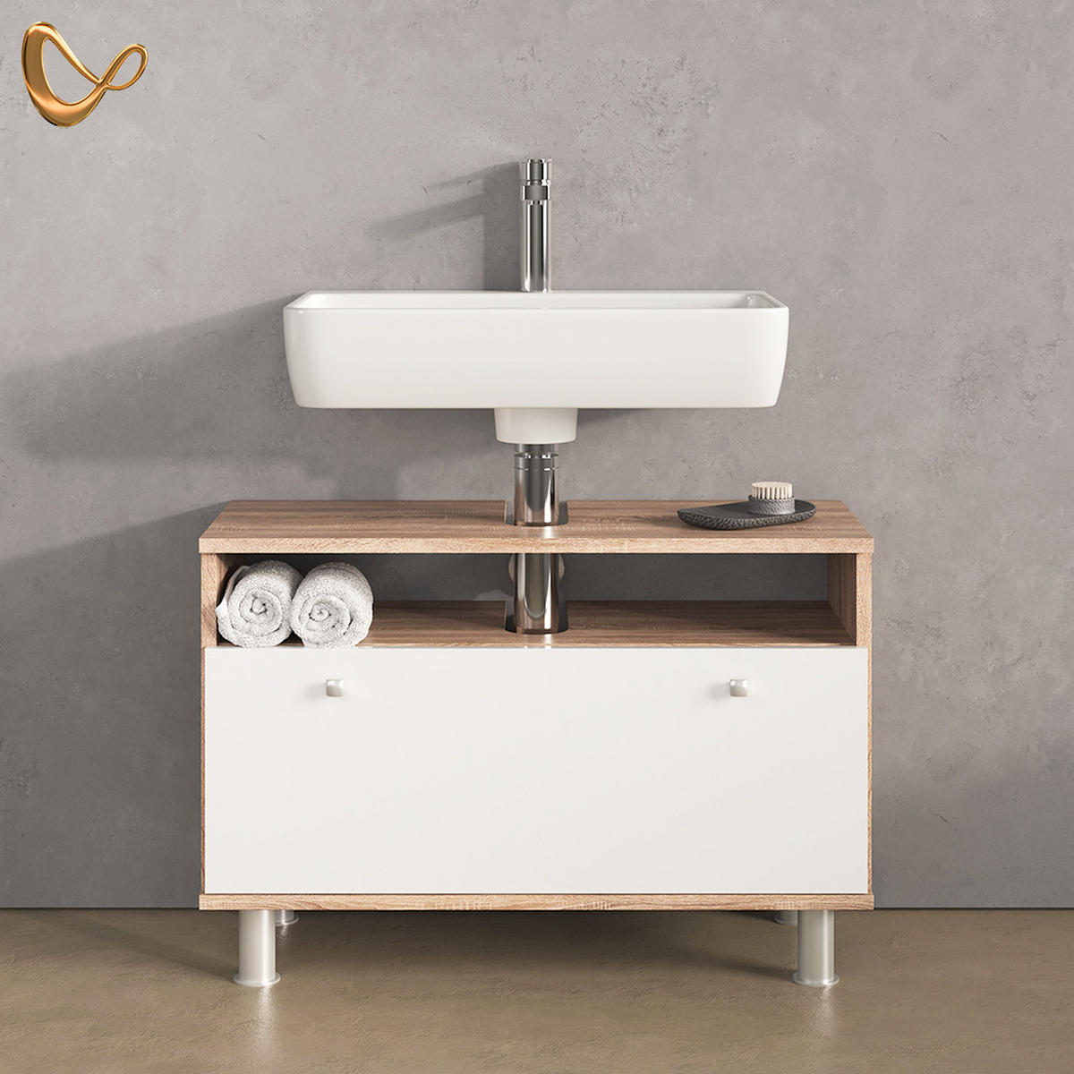 WASCHBECKENUNTERSCHRANK Fucino Sonoma/Weiß 80.2 x 54 cm mit Schublade - Weiß/Sonoma Eiche, Holzwerkstoff (80.2/54/32cm) - Livinity®