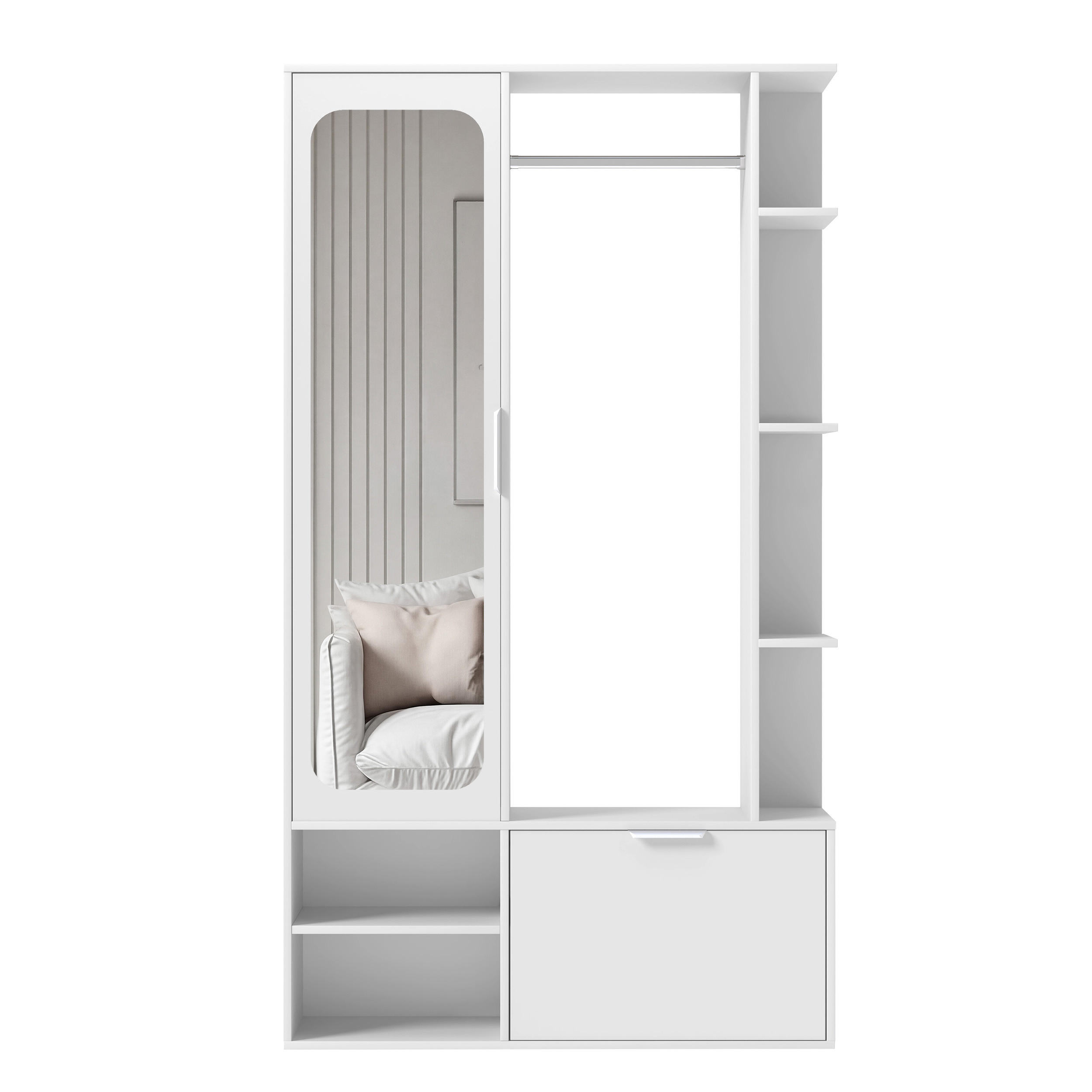 GARDEROBE mit Spiegel ELIOR - Weiß, Holz (100/189.4/33cm) - Idohome