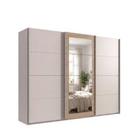 SCHWEBETÜRENSCHRANK 3-türig B270/H208/64 cm Kleiderschrank in Beige Grau, Spiegel umrahmt in Eiche Natur, Griffe Beige Grau / 22628 - Beige, Holzwerkstoff/Metall (270/208/64cm) - luma-home