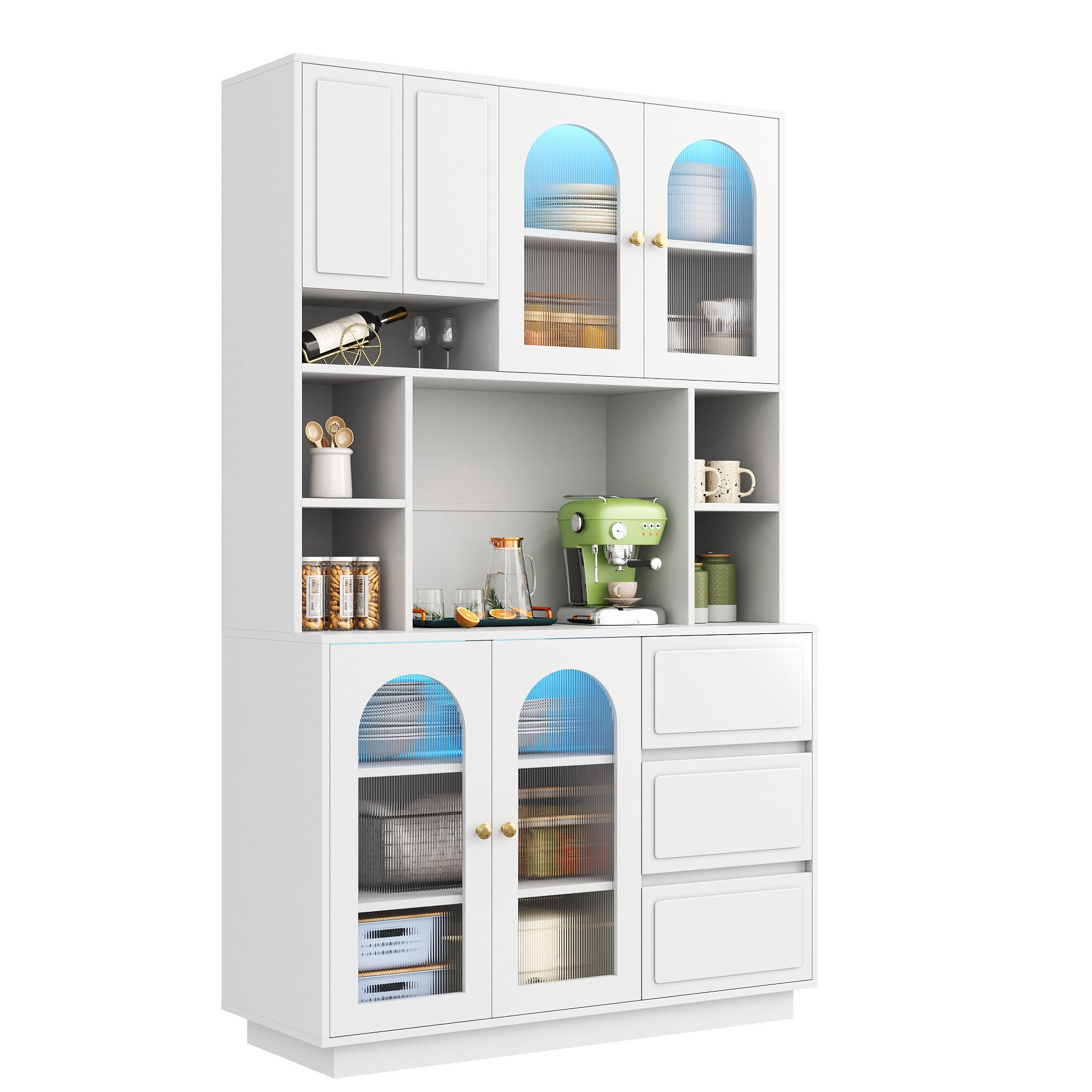 GESCHIRRSCHRANK Acryl Türen LED Bar Weiß - Weiß, Holzwerkstoff (106/175/30cm) - FLIEKS
