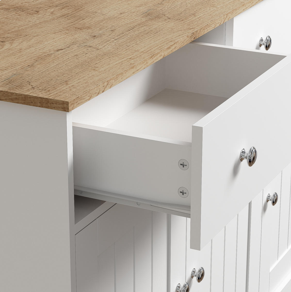 SIDEBOARD 120/36/80.5 cm Weiß und Holzfarbe aus Spanplatte mit 3 Türen und 2 Schubladen - Weiß, Holzwerkstoff (36/80.5/120cm) - OKMYHOME