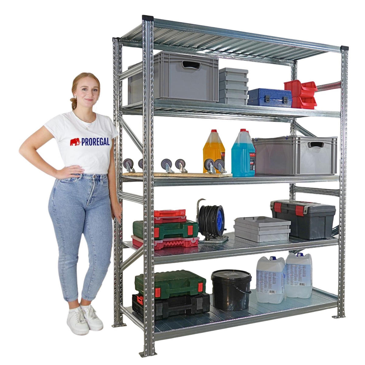 FACHBODENREGAL Proximo 200x150x60cm 5 Ebenen Fachlast 130 kg Beidseitig nutzbar Verzinkt - Silberfarben, Metall (150/200/60cm) - PROREGAL