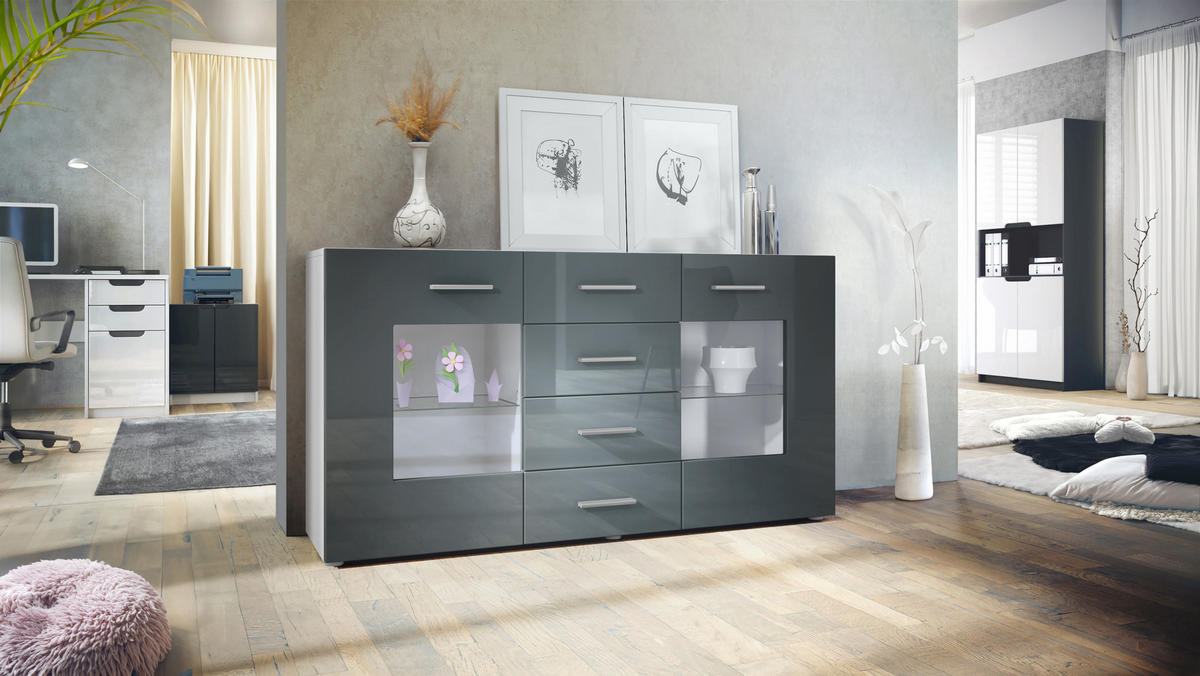 SIDEBOARD Noah Grau Hochglanz - Grau, Holzwerkstoff (139/72/35cm) - Vladon
