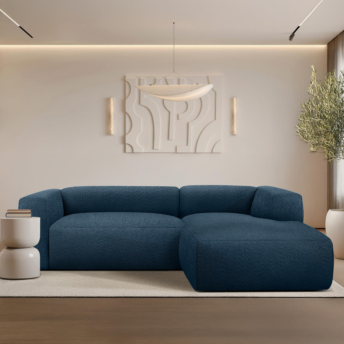 ECKSOFA LINKS BUFFO, Marineblau - Dunkelblau, Holz/Holzwerkstoff (225/176cm) - KONSIMO®